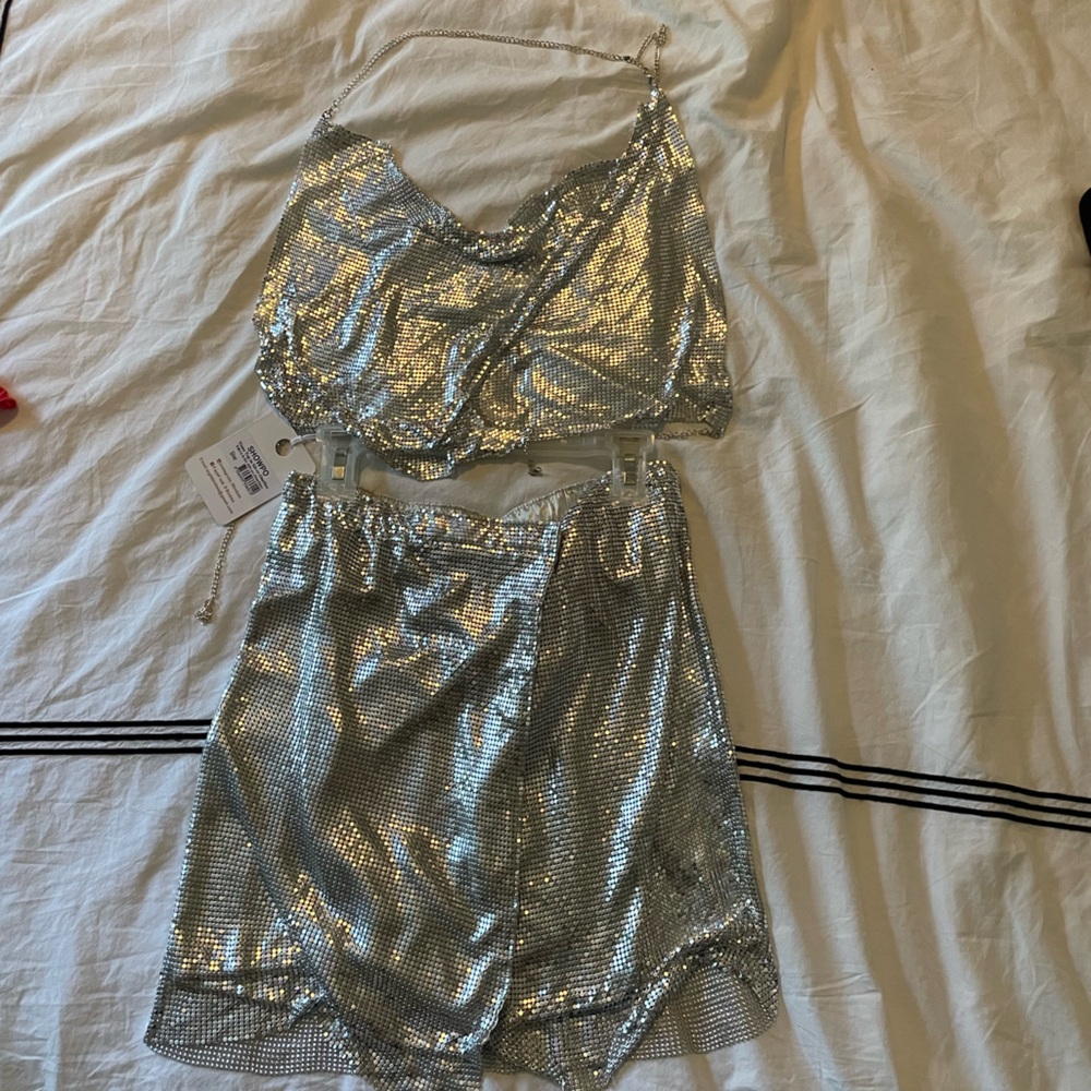 Silver chainmail skirt set